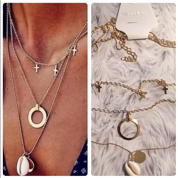 Gold Layered Cross Shell Circle Pendant Necklace - Picture 4 of 8